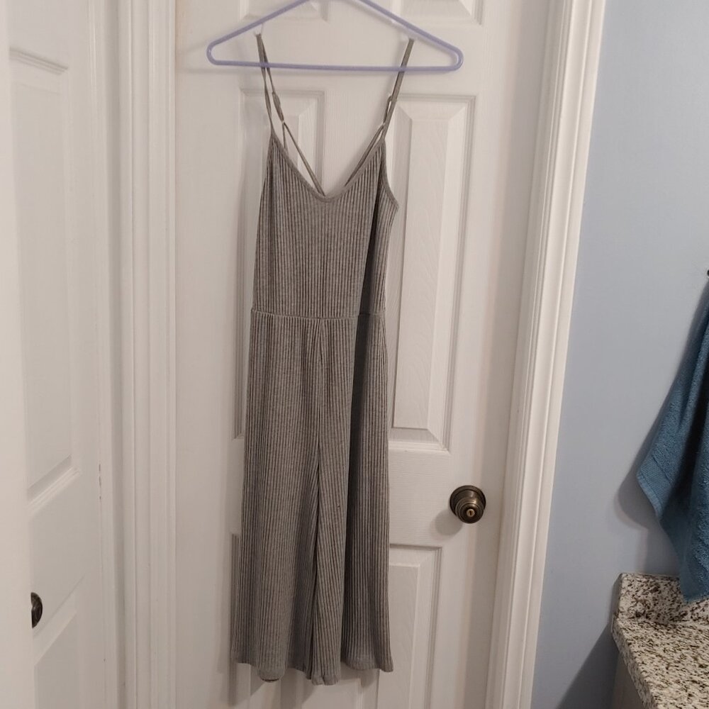 Grey Ribbed Cropped Jumpsuit